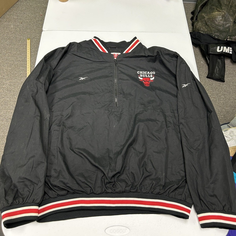 Reebok Chicago Bulls Windbreaker Mens XXL Black 1/4 Zip Pullover Jacket NBA